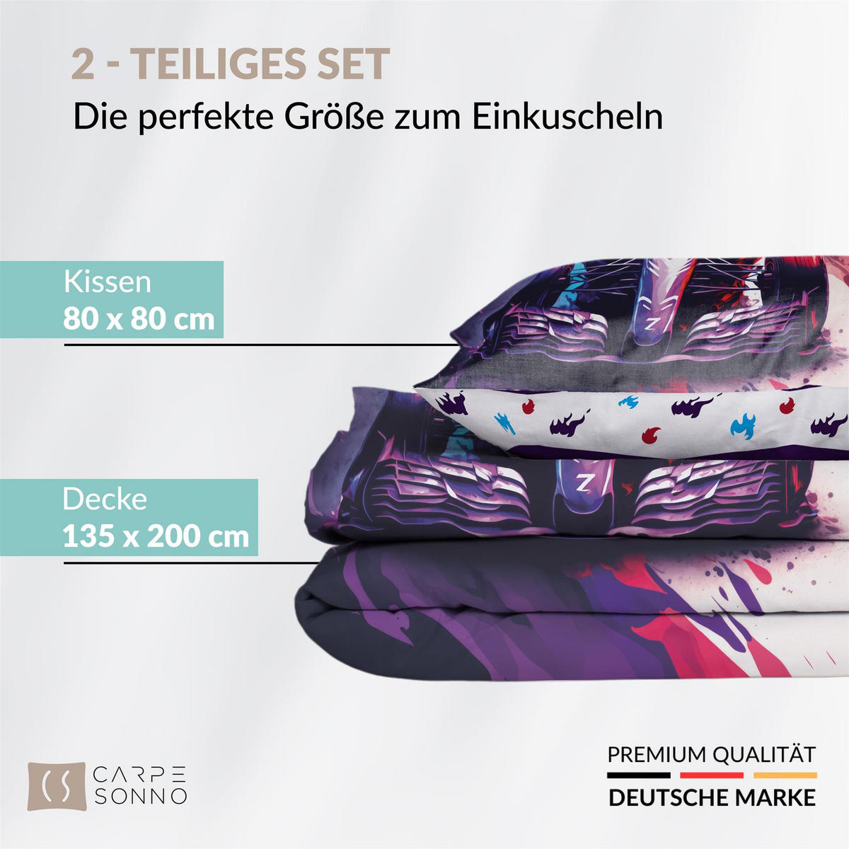 KINDERBETTWÄSCHE 135x200 cm Rennauto Autos aus 100% Baumwolle - Leuchtet um Dunkeln - Multicolor, Textil (135/200cm) - Carpe Sonno