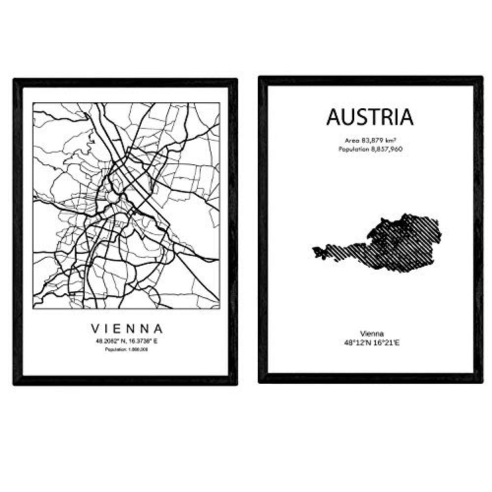 POSTER Set Mit 2 Österreich Und Wien Stadtplan A4 Rahmenlos - Klar, Papier (29.7/5/21cm) - Nacnic