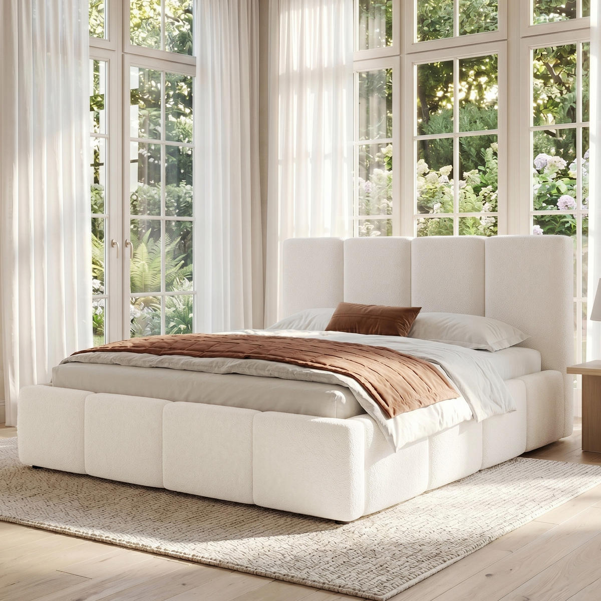 POLSTERBETT 180/200 cm aus Bouclé mit Lattenrost und gepolstertem Kopfteil Beige - Beige, Textil (180/200cm) - Modenvie