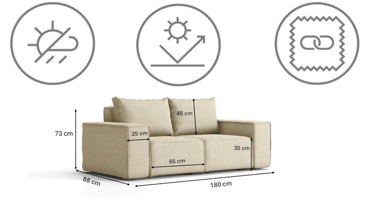 GARTENSOFA Sofa Für Den Garten SONNE Beige - Beige, Holz (180/73/88cm) - Kaiser Möbel