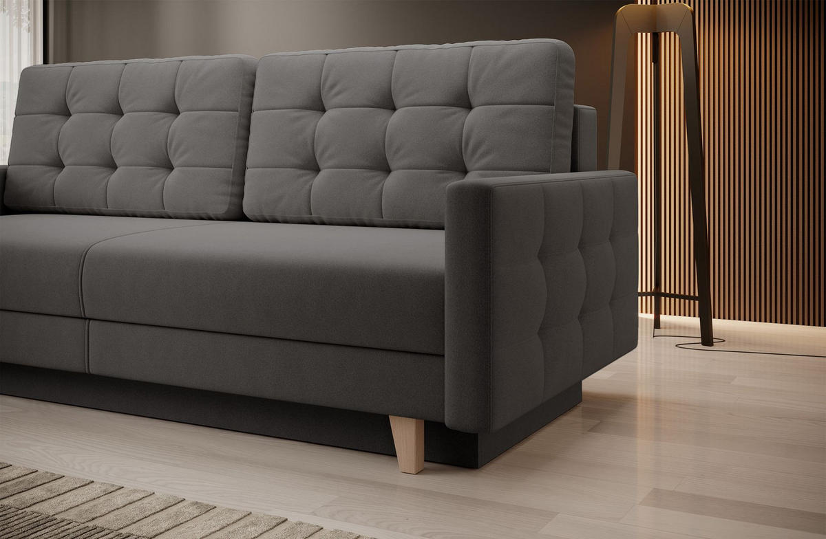 3-SITZER SOFA Verat Dunkelgrau Velours Easy-Clean - Eichefarben/Dunkelgrau, Holz/Textil (226/98/100cm) - Selsey