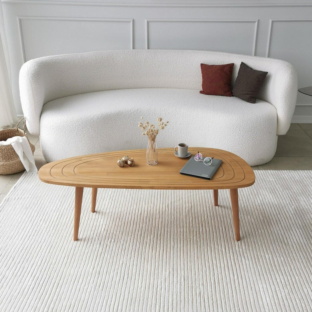 KONFERENČNÍ stolek se zaoblenou deskou, délka 115 cm - SWEET - jabloňová, kompozitní dřevo (115/50/38cm) - Calicosy