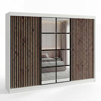 SCHWEBETÜRENSCHRANK NORIVO-Weiß, Schwarz-Lamelle, Schwarz-Spiegel, Schwarz-Lamelle 200 cm - Schwarz/Weiß, Holzwerkstoff (200/215/59.5cm) - A&J MöbelLand