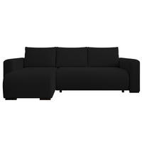 ECKSOFA DORA L, Eckcouch in L-Form mit Schlaffunktion und Bettkasten, Farbe: Schwarz, Bouclé-Stoff, Ottomane Links - Schwarz, Textil (240/143cm) - Storez24