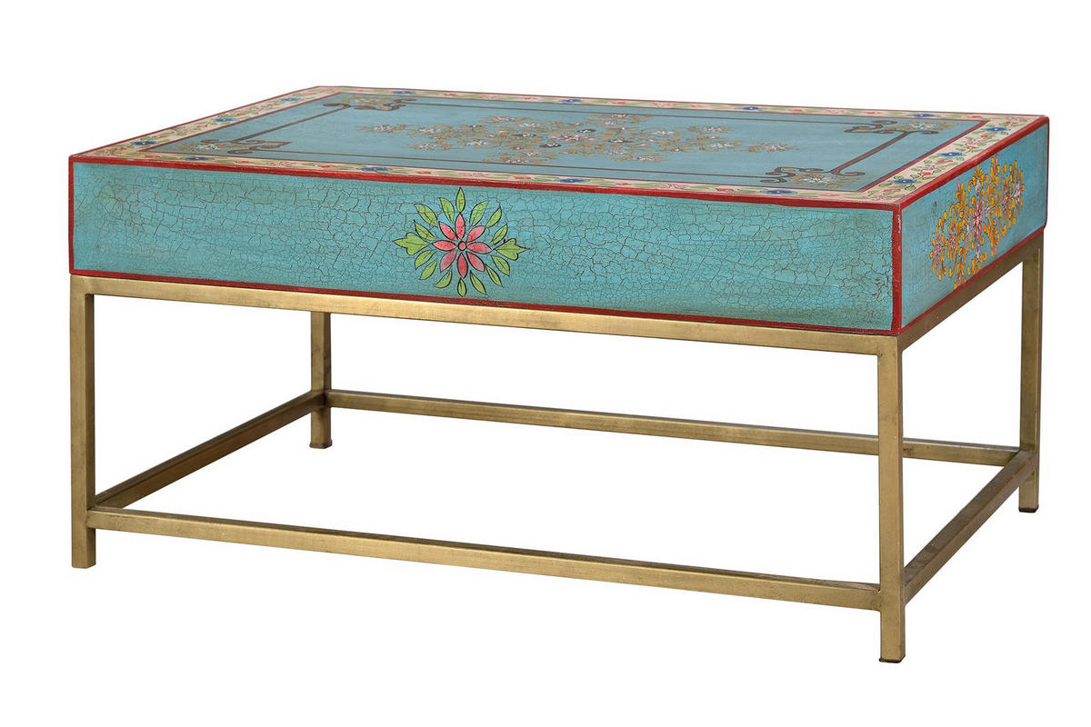 COUCHTISCH aus Mangoholz und Eisen - Goldfarben, Metall (90/60/46cm) - Giner y Colomer