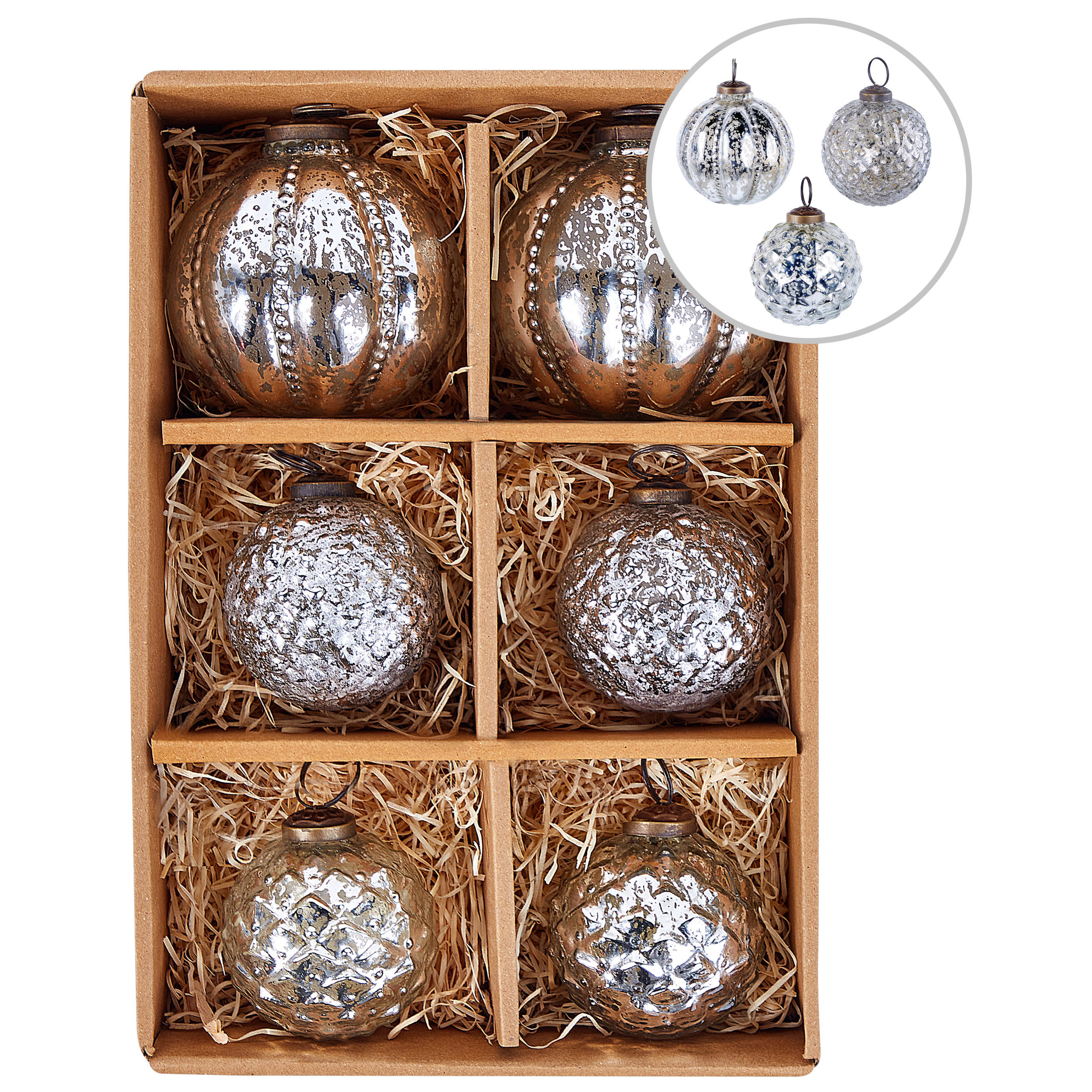 Beliani Weihnachtskugel Silber 10x14x10 cm
