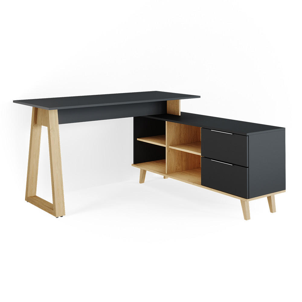 SCHREIBTISCH Nautica Anthrazit 138 x 60 cm mit Schubladen, XXL - Anthrazit/Buchefarben, Holzwerkstoff (60/138/77cm) - Vicco