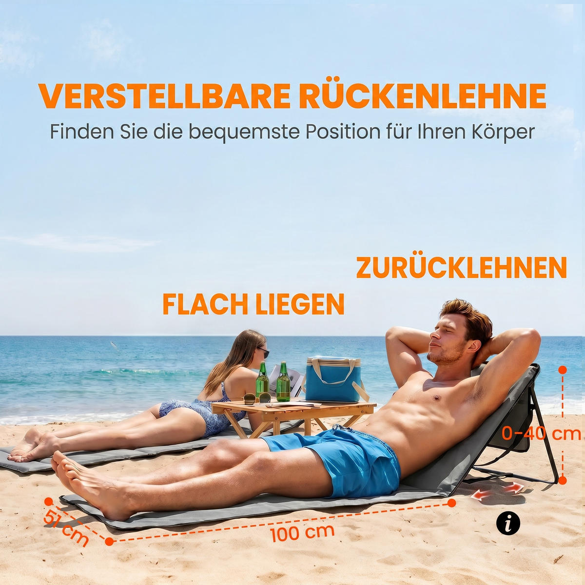 VERSTELLBARE SONNENLIEGE, 142 x 51 x 40 cm, Stahl, Oxford, Grau - Grau, Kunststoff (51/40/142cm) - Outsunny