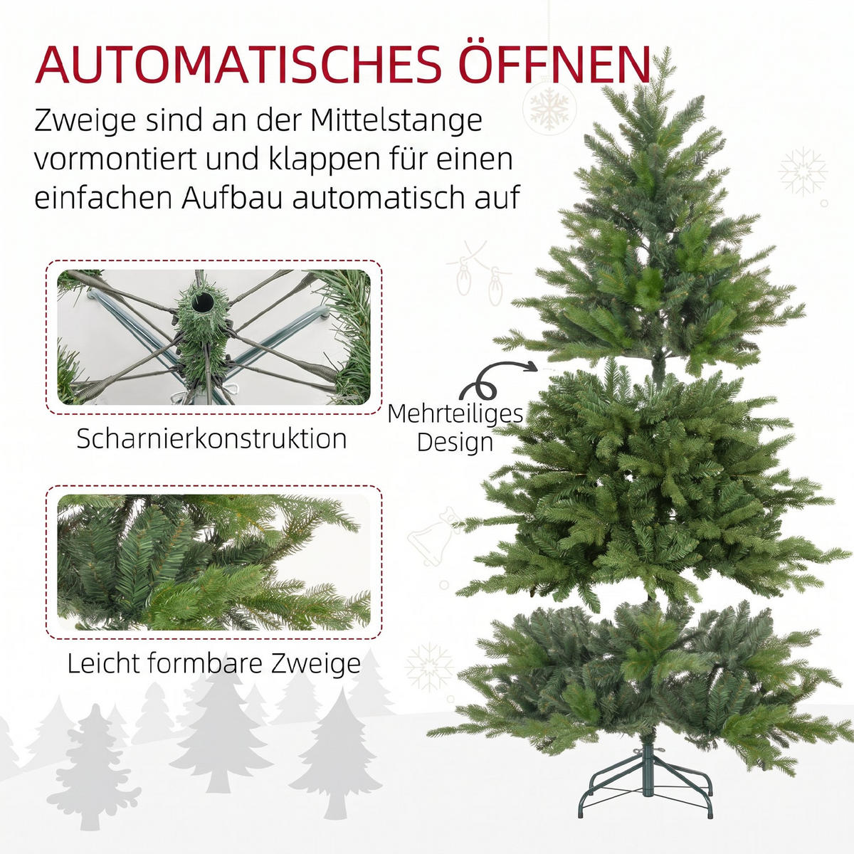 WEIHNACHTSBAUM DE-41593 1821 Spitzen, faltbarer Metallständer, 180 cm - Grün, Kunststoff (180cm) - ComfortXL