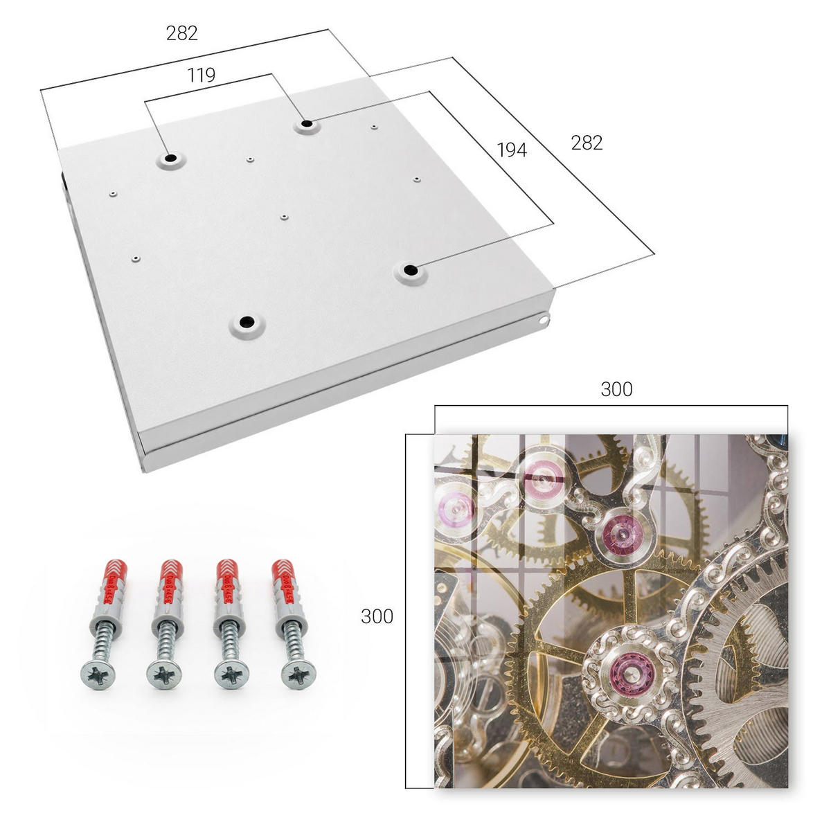 SCHLÜSSELBOX Weiß 30x30 cm – Türöffnung nach rechts - Mechanische Eleganz - Grau, Metall (30/30/5cm) - TULUP