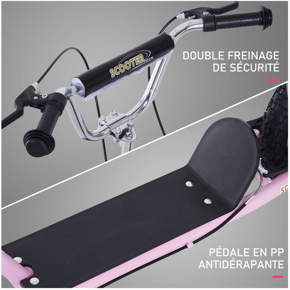 KINDERSCOOTER DE-16940 Große Reifen mit V-Bremsen Rosa - Pink, Metall (135/58/100cm) - ComfortXL