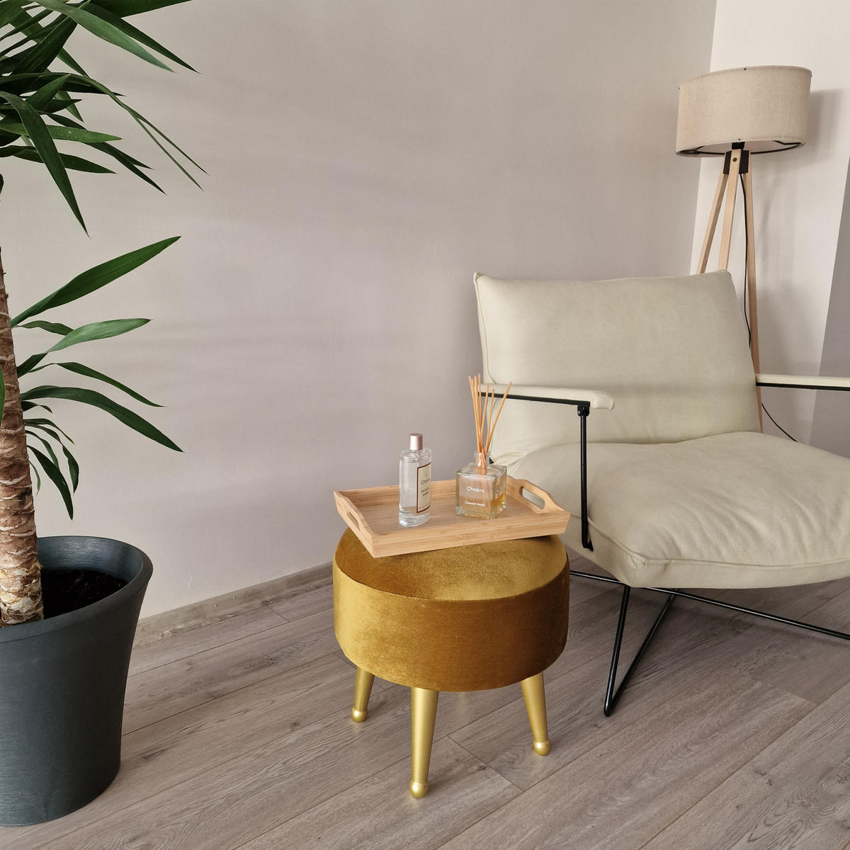 SITZHOCKER Laholm - Gelb/Goldfarben, Textil/Metall (40/40/40cm) - [en.casa]