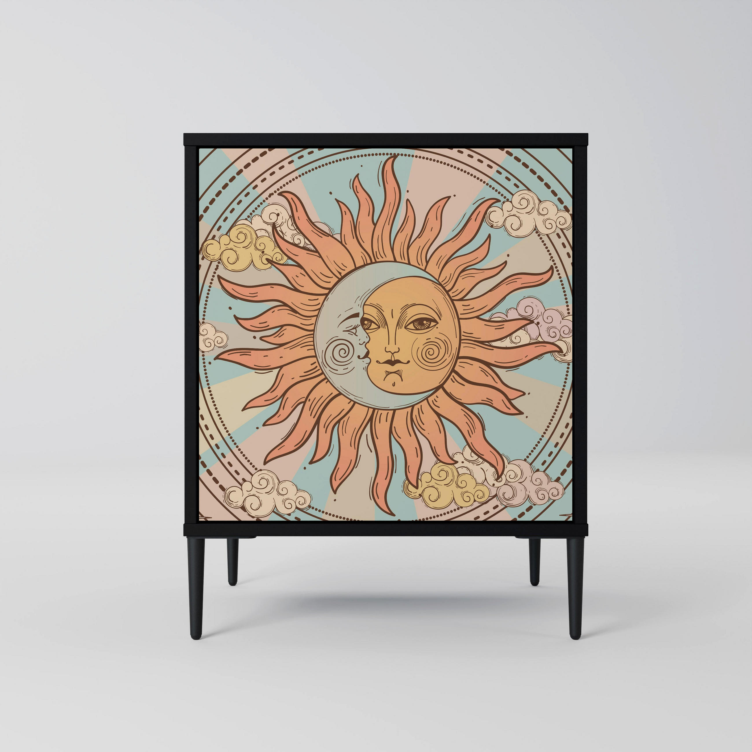SIDEBOARD MYSTICAL STRUCTURE, Schwarz, 57,5x42x72,5 cm, Schwarze Metallfüße - Multicolor/Schwarz, Holzwerkstoff/Metall (57.5/72.5/42cm) - SpaceRebels