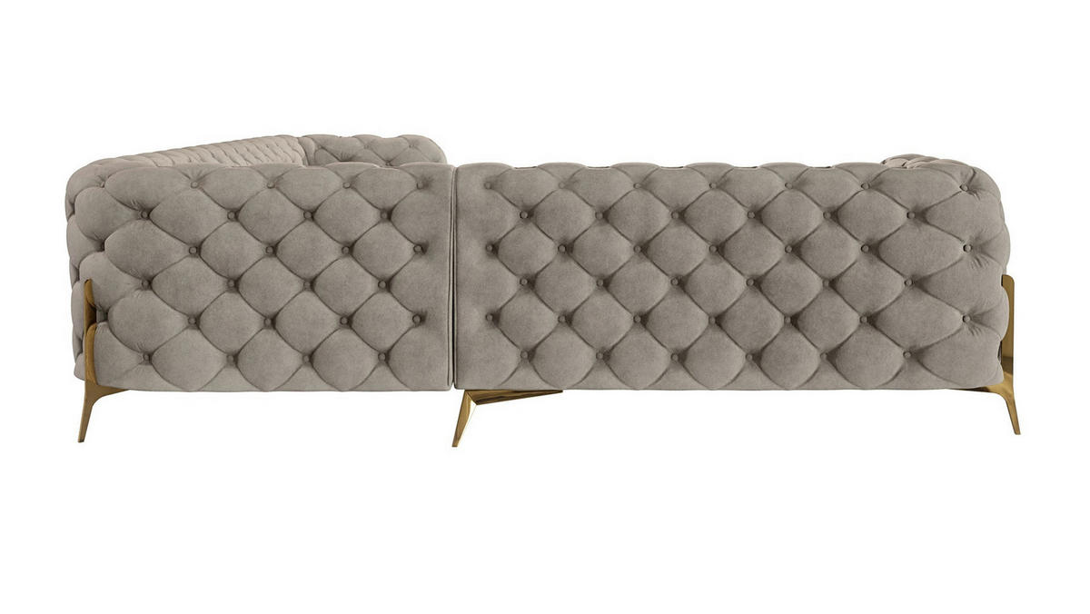 ECKSOFA Chesterfield Lexi Dunkle Creme Samt, langer Schenkel rechts - Goldfarben/Creme, Holz/Textil (323/264cm) - S-Style Möbel