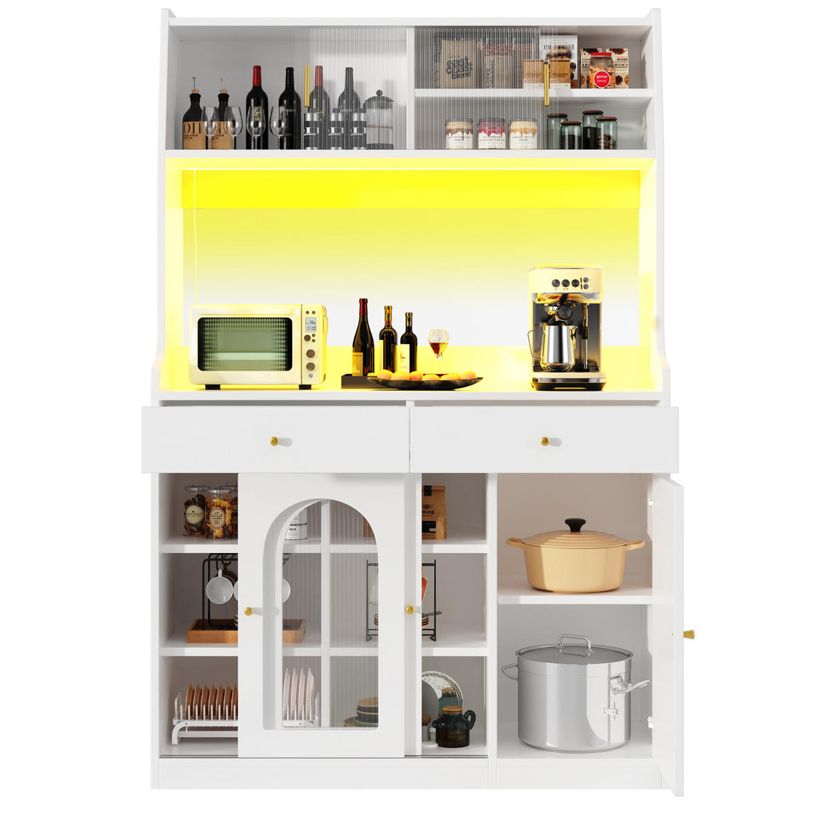 VISOKI kuhinjski ormarić 120/40/180 cm s LED rasvjetom, kliznim staklenim vratima i 2 ladice, bijela - bijela, drvni materijal (120/180/40cm) - Redom