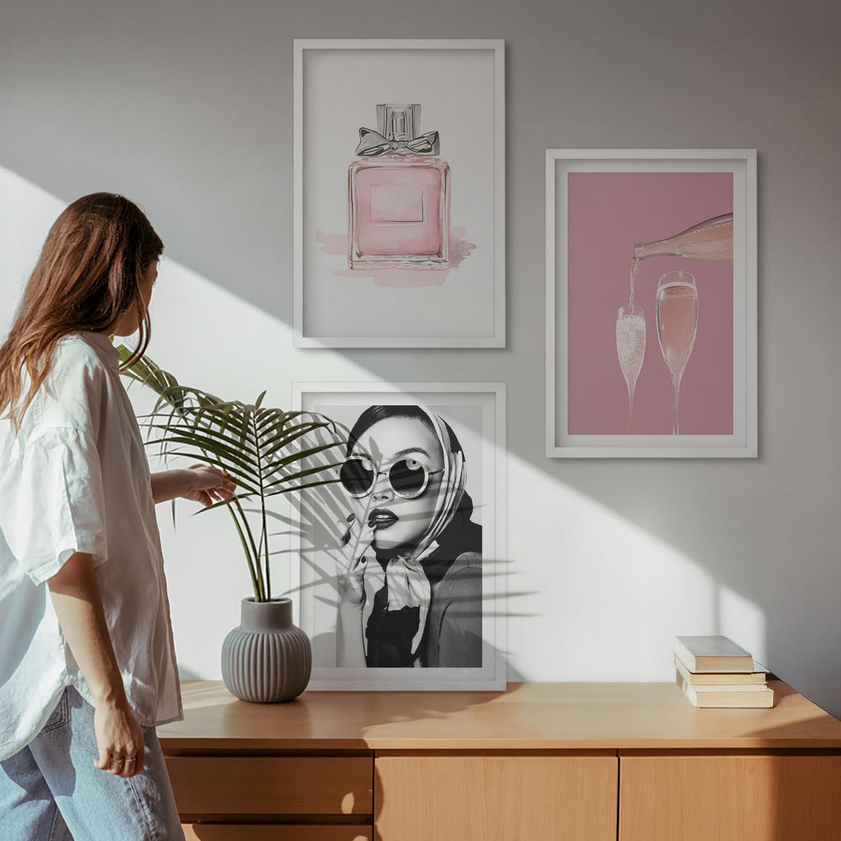 WANDBILDER 3er-Set - 40x60 cm Weißer Rahmen - Stilvolle pinkfarbene Accessoires - Weiß, Kunststoff (40/60cm) - ArtPrintCave