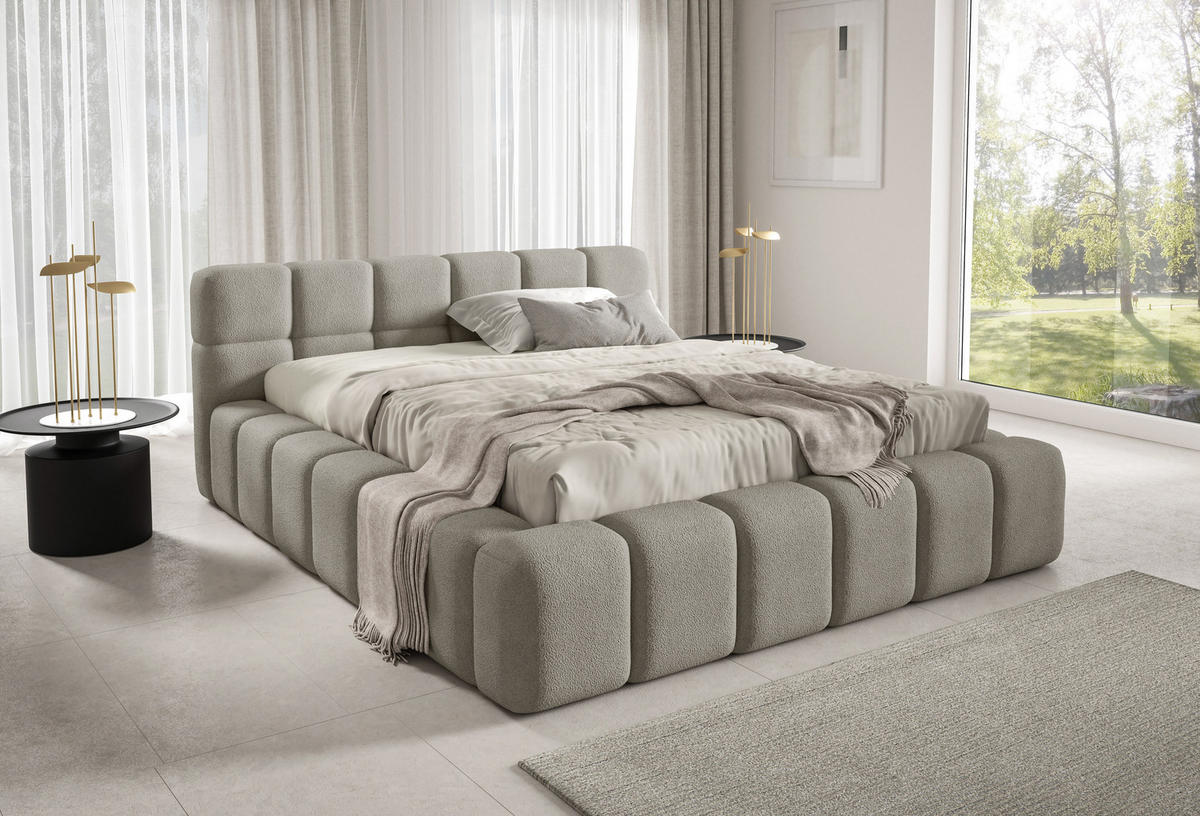 POLSTERBETT NUBO PREMIUM 180x200 cm mit Bettkasten – Stoff QUELLE 05 - Beige/Grau, Holz (180/200cm) - Dekori_Interiors