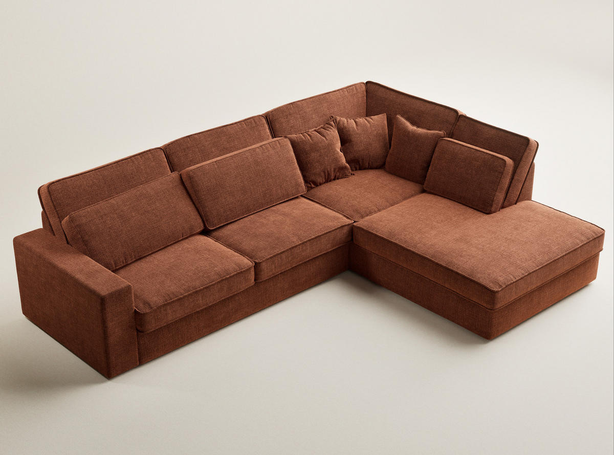 ECKSOFA Kirou Kupferfarbe Chenille-Stoff - Rechts Seite - Schwarz/Kupferfarben, Holz/Holzwerkstoff (311/225cm) - Maison de Reve