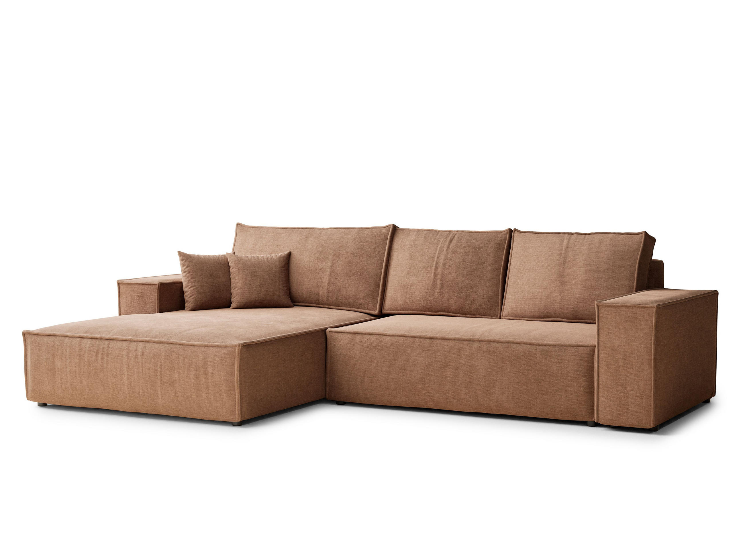 ECKSOFA Maze Hellbraun Chenille-Stoff - Links Seite - Hellbraun/Schwarz, Holz/Holzwerkstoff (185/294cm) - Maison de Reve