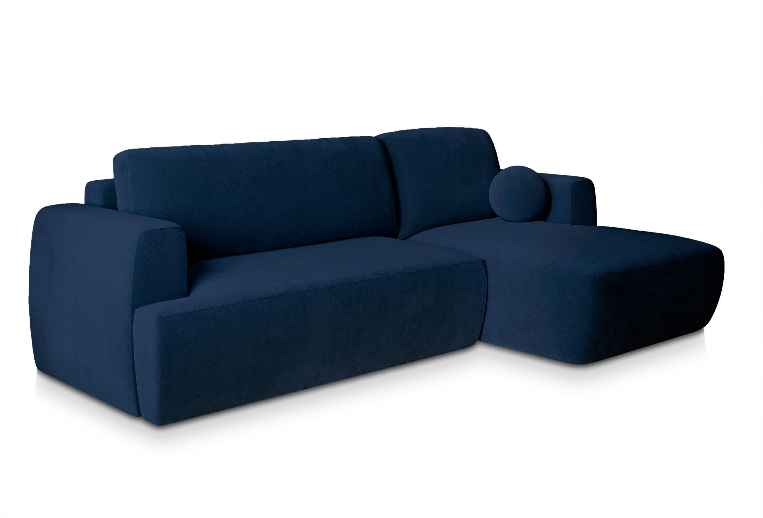 ECKSOFA SENTI K R-S Blau Plüsch-Stoff mit Schlaffunktion - Blau, Holz (246/148cm) - MASSENO