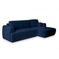 ECKSOFA SENTI K R-S Blau Plüsch-Stoff mit Schlaffunktion - Blau, Holz (246/148cm) - MASSENO
