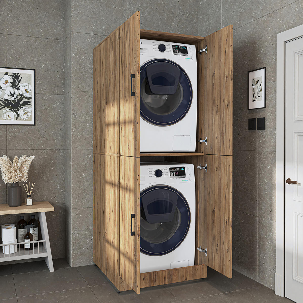 WASCHMASCHINENSCHRANK DORA-II 70cm Breit - Eichefarben, Holzwerkstoff (70/186/74cm)