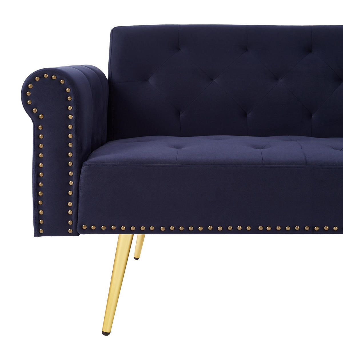 SCHLAFSOFA aus Samt 147x85 cm Antikblau mit 3-stufig verstellbarer Rückenlehne und goldfarbenen Metallfüßen - Blau, Kunststoff (75/70/173cm) - Modfu