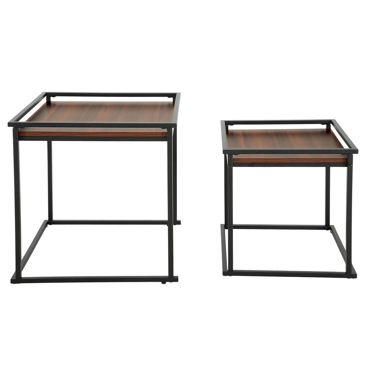 BEISTELLTISCH - 2er-Set - Walnussfarben/Schwarz, Holzwerkstoff/Metall (50/50/54cm) - home24