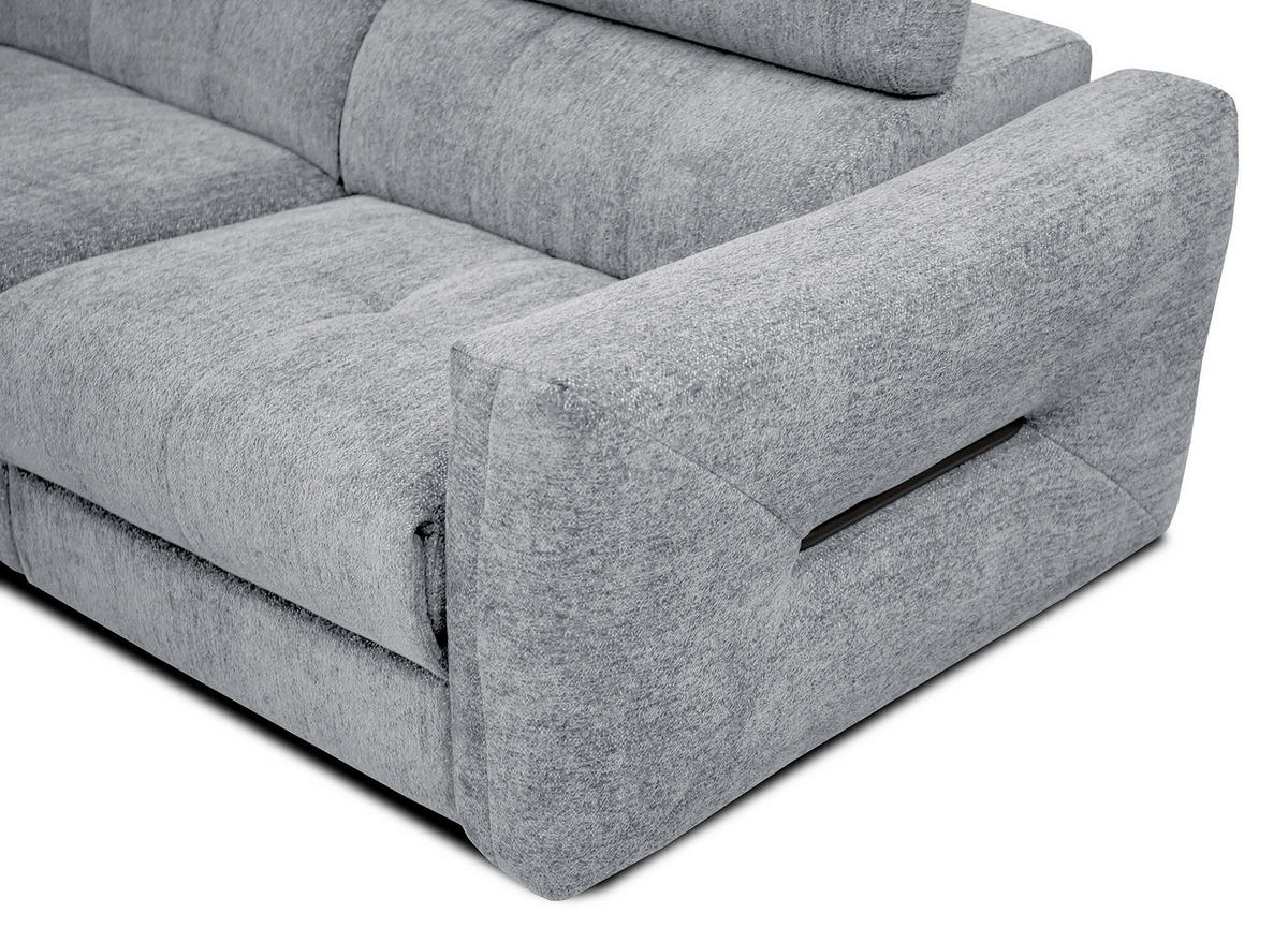 SOFA CALVERA 3-Sitzer mit 1 Relaxfunktion, hellgrau - Hellgrau, Holzwerkstoff/Textil (204/79/106cm) - Courtois Laville