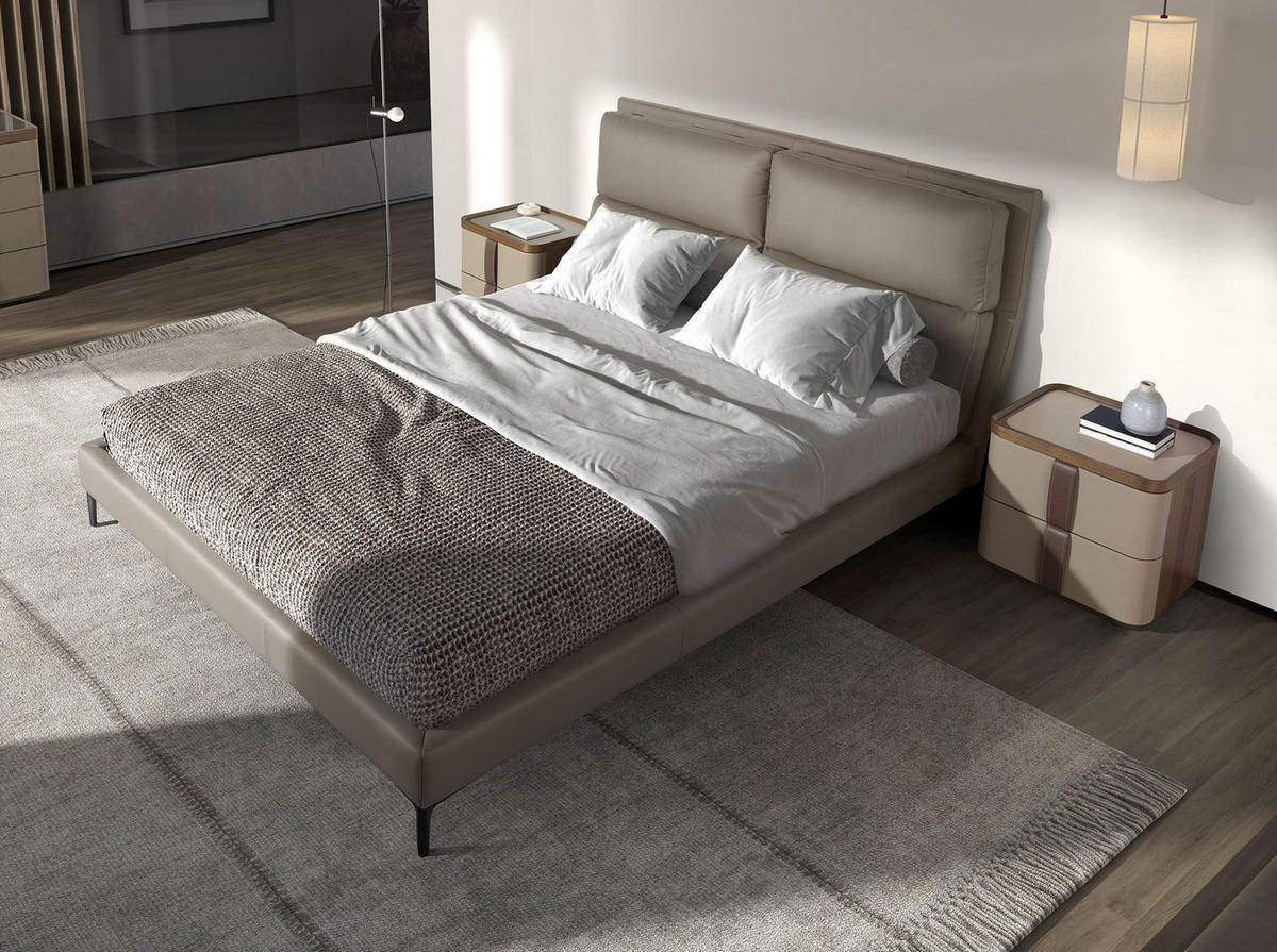 BETT Nerzfarbenes Kunstlederbett 176/240/107 cm - Taupe/Edelstahlfarben, Leder (160/200cm) - ANGEL CERDA