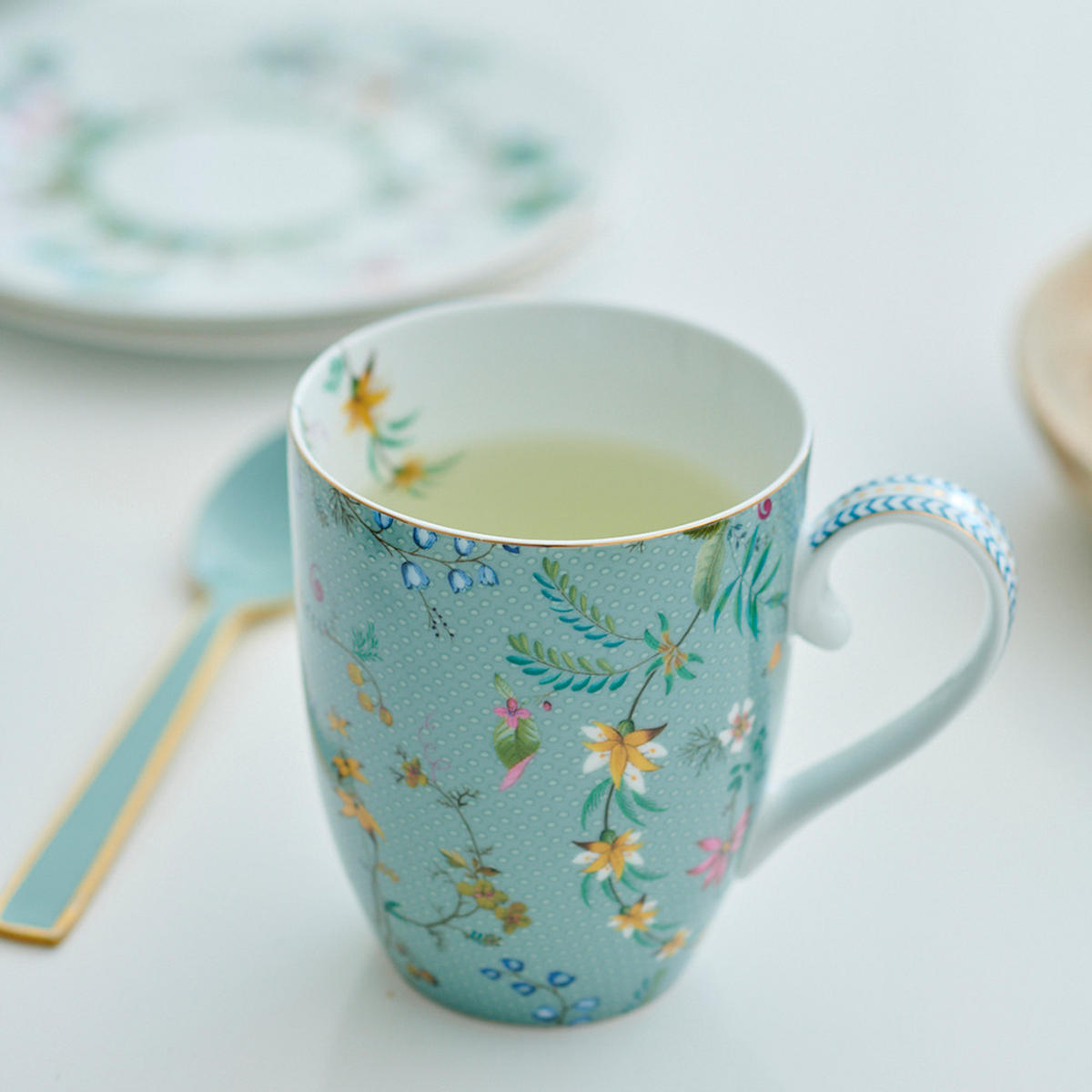 BECHER 2er-Set Large jolie blumen blau 350 ml - Hellblau, Keramik (0.35L) - Pip Studio