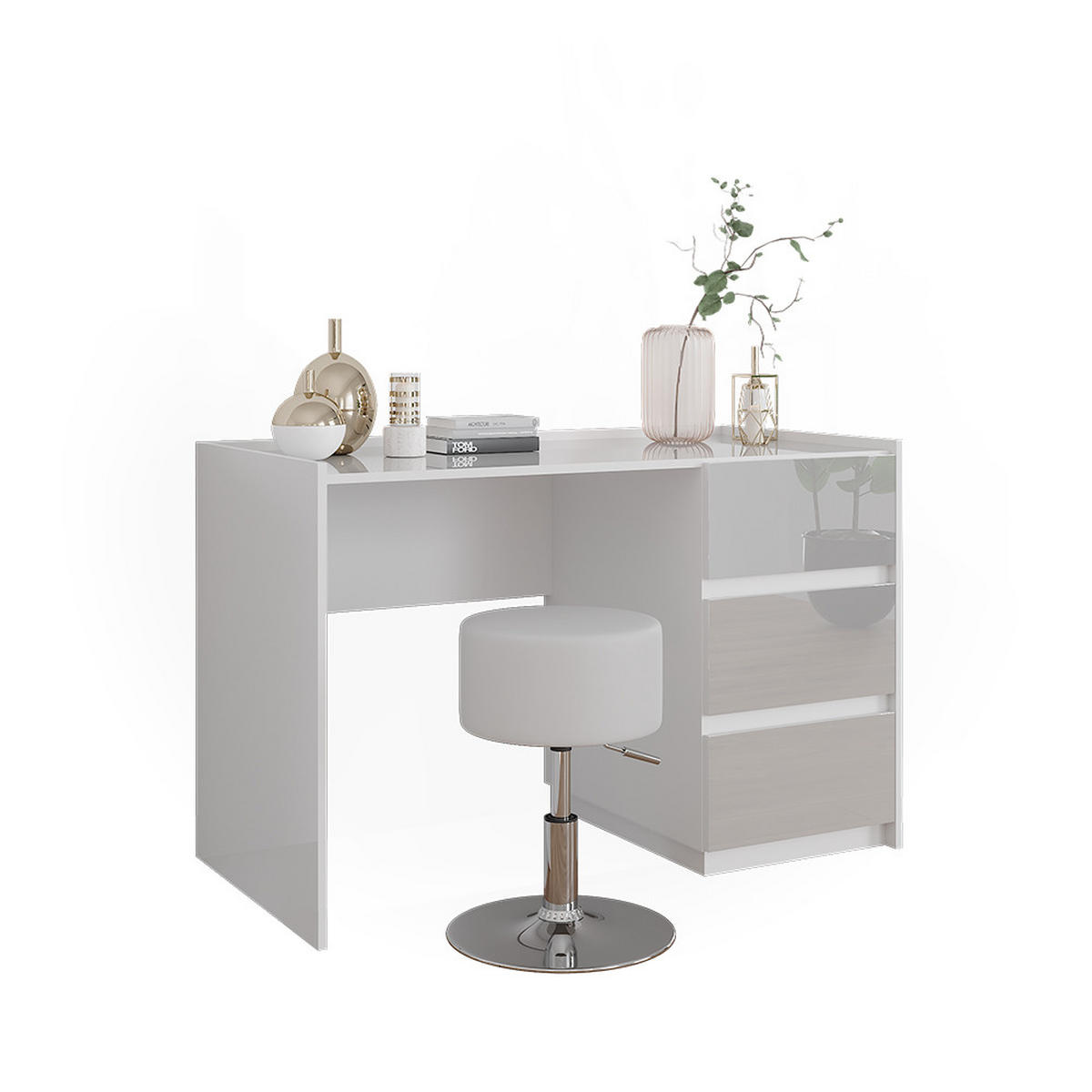 TOALETNÍ STOLEK Marla Bílá vysoký lesk - vysoce lesklá bílá, kompozitní dřevo (120/78.6/60cm) - Vicco