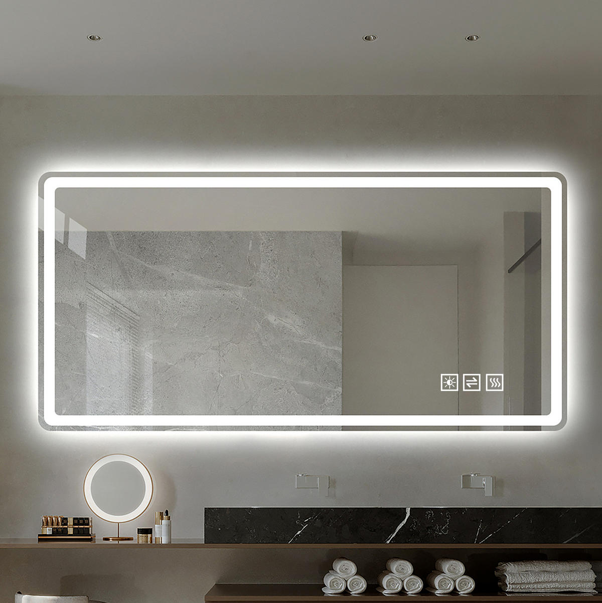 WANDSPIEGEL 60/2/100 cm silber aus Glas und Metall mit LED, Anti-Beschlag - Silberfarben, Glas (60/2.9/100cm) - OKWISH