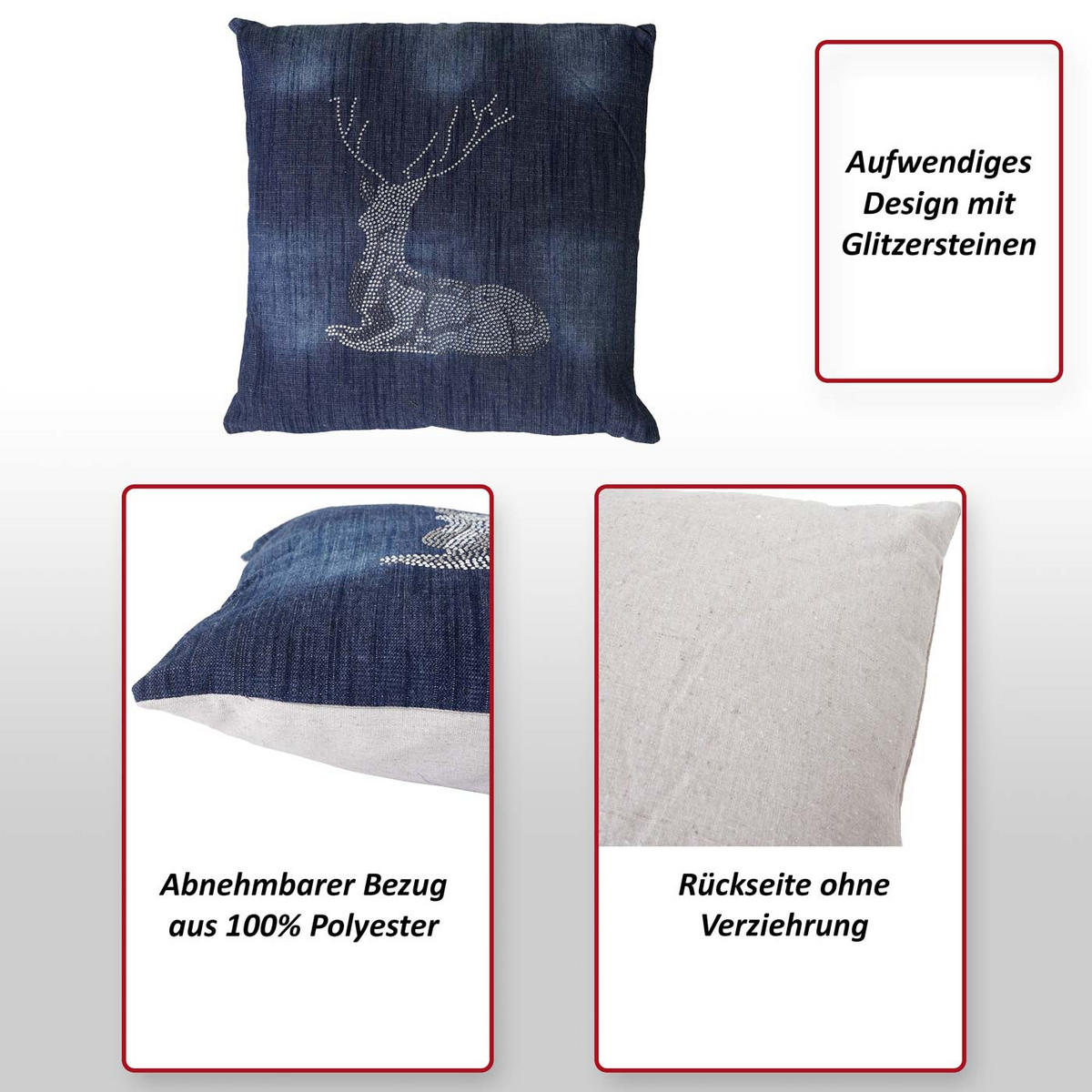 DEKO-KISSEN HIRSCH Blau - Blau, Textil (12/45/45cm) - MCW