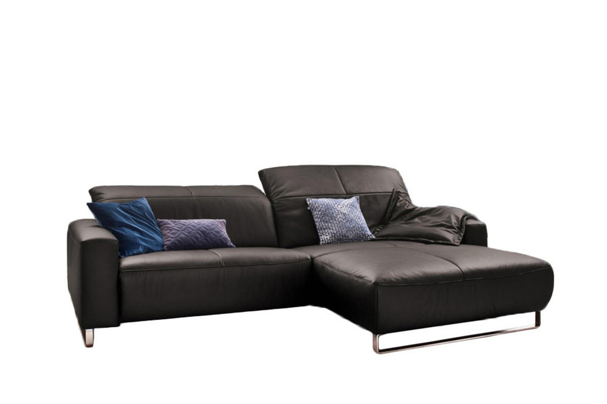 ECKSOFA MIT SITZTIEFENVERSTELLUNG YORK Grau Leder - Silberfarben/Grau, Leder (284/180cm) - KAWOLA