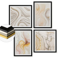 WANDBILDER 4er-Set - 50x50 cm & 40x60 cm Schwarzer Rahmen - Abstrakte warme Muster - Schwarz, Kunststoff (50/50cm) - ArtPrintCave