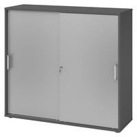 SCHIEBETÜRENSCHRANK - 3 Ordnerhöhen 40/120/110 cm in Graphitfarben/Silberfarben Chromgriff (Metall) - Silberfarben/Graphitfarben, Holzwerkstoff (120/110/40cm) - bümö