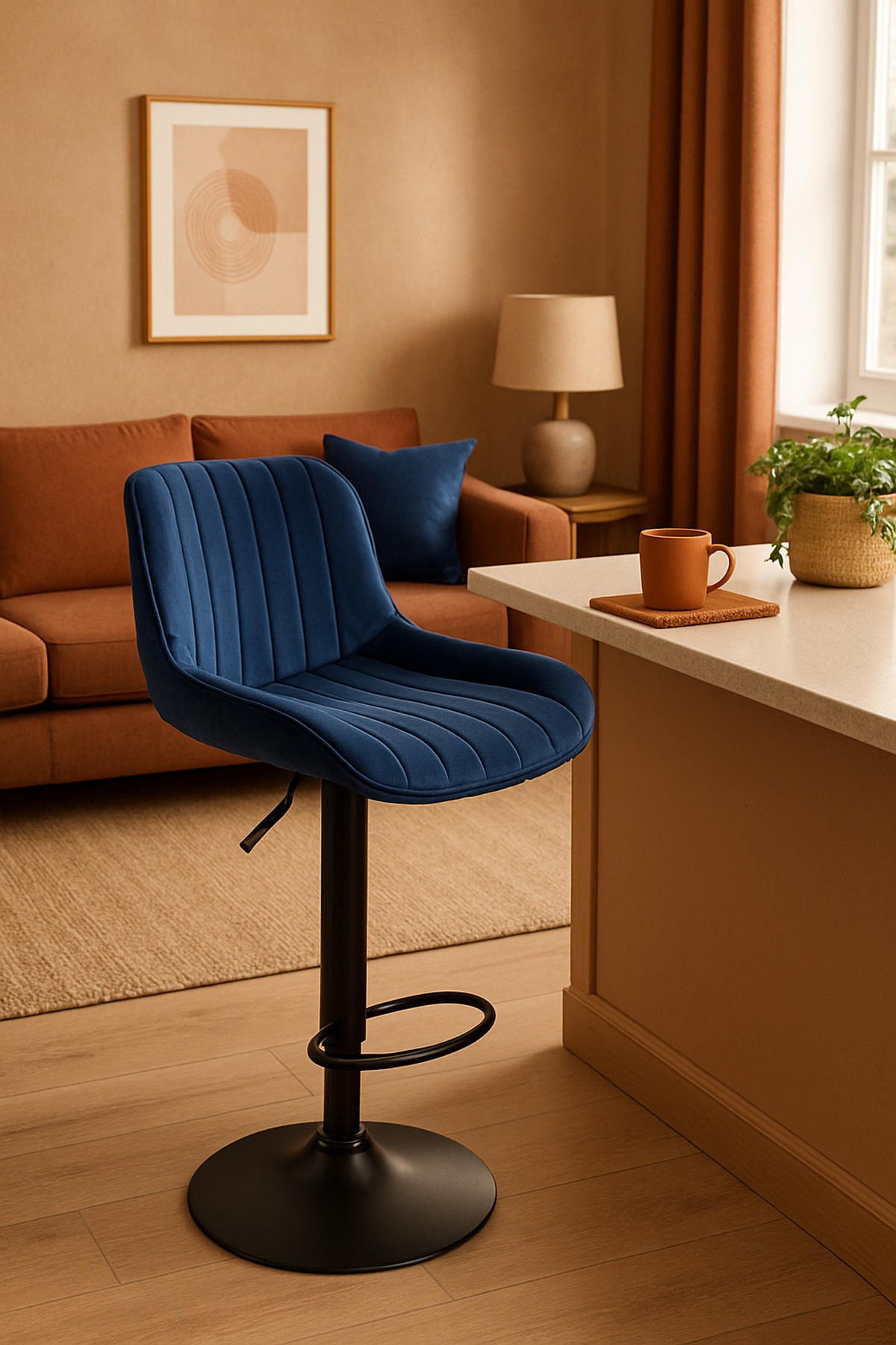 BARHOCKER Lento Gestell schwarz Samt Blau - Blau/Schwarz, Textil/Metall (50/108/50cm) - TPFLiving