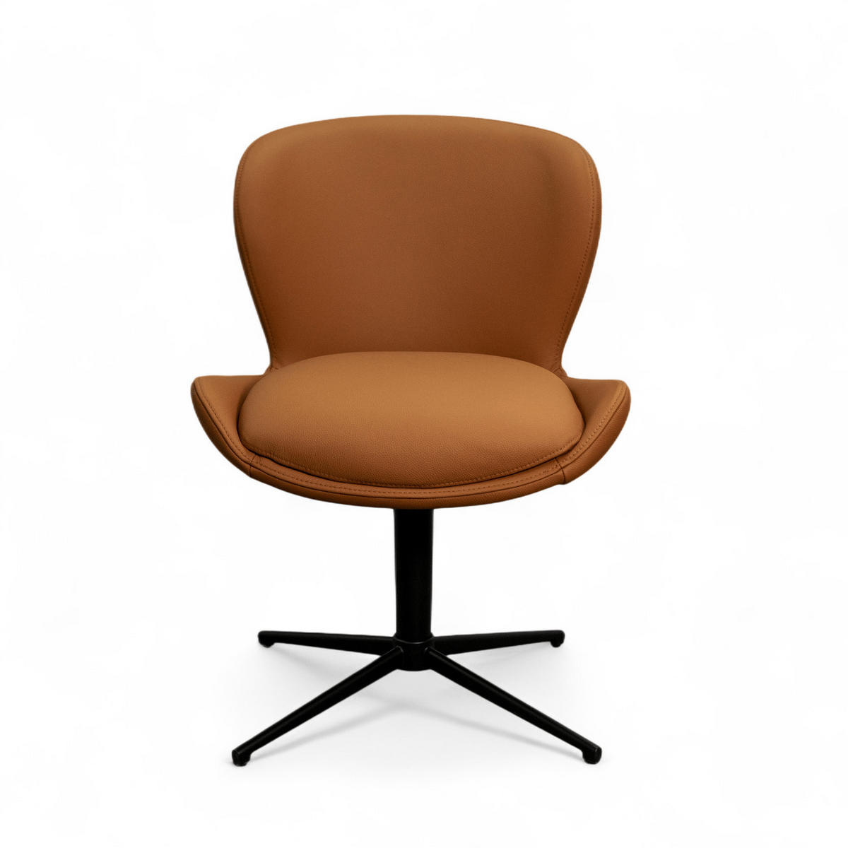 STUHL-SET 4 Stück in Echtleder Cognacbraun - Schwarz/Braun, Leder/Metall (57/83/63cm) - Furnhouse