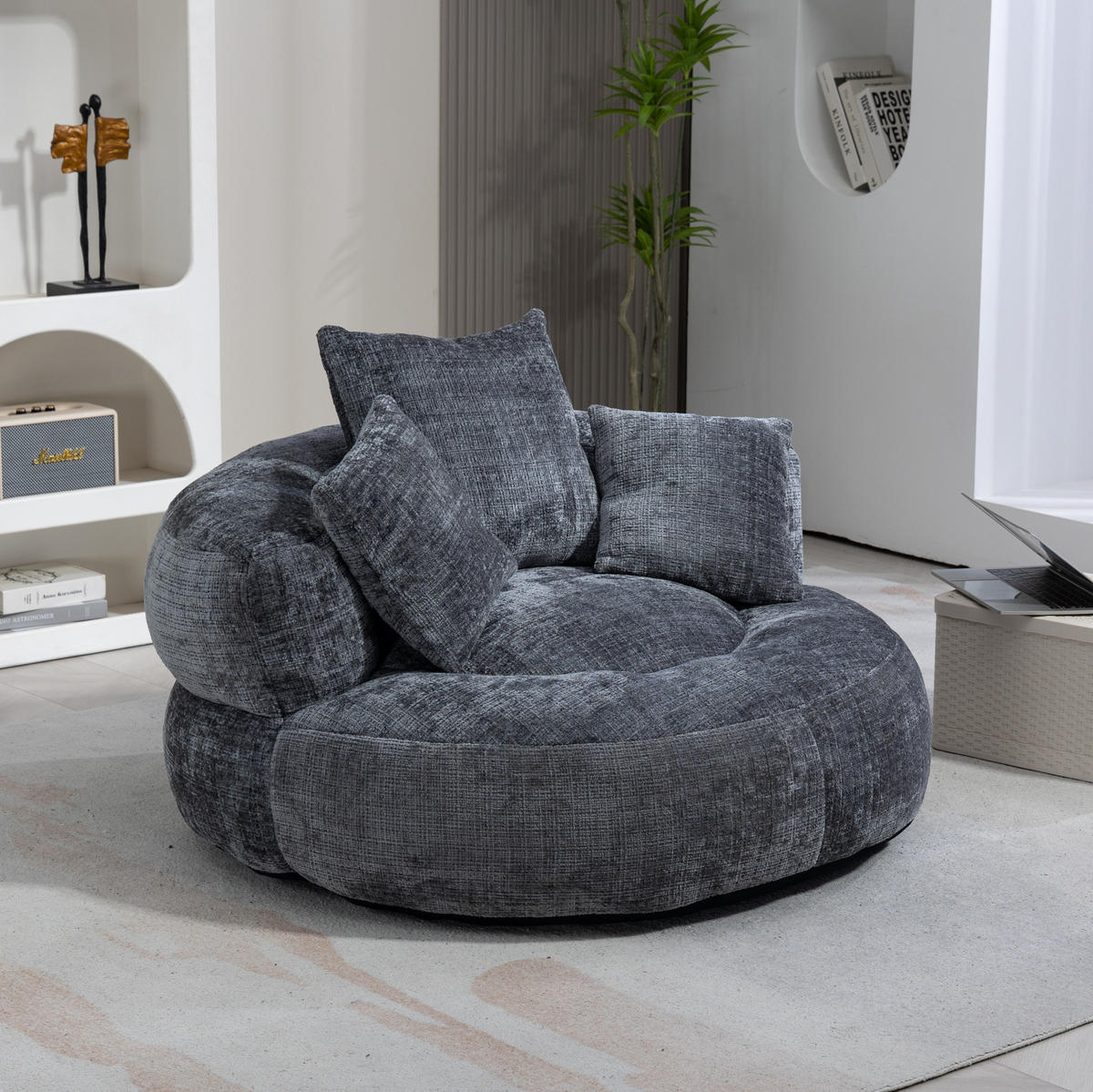 SESSEL 108/108/52 cm in Grau mit Chenillebezug und Armlehnen - Grau, Textil (108/52/108cm) - BEAOK