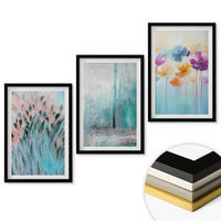 WANDBILDER 3er-Set - 40x60 cm Schwarzer Rahmen - Hintergrundmuster mit Pastellblumen - Schwarz, Kunststoff (40/60cm) - ArtPrintCave