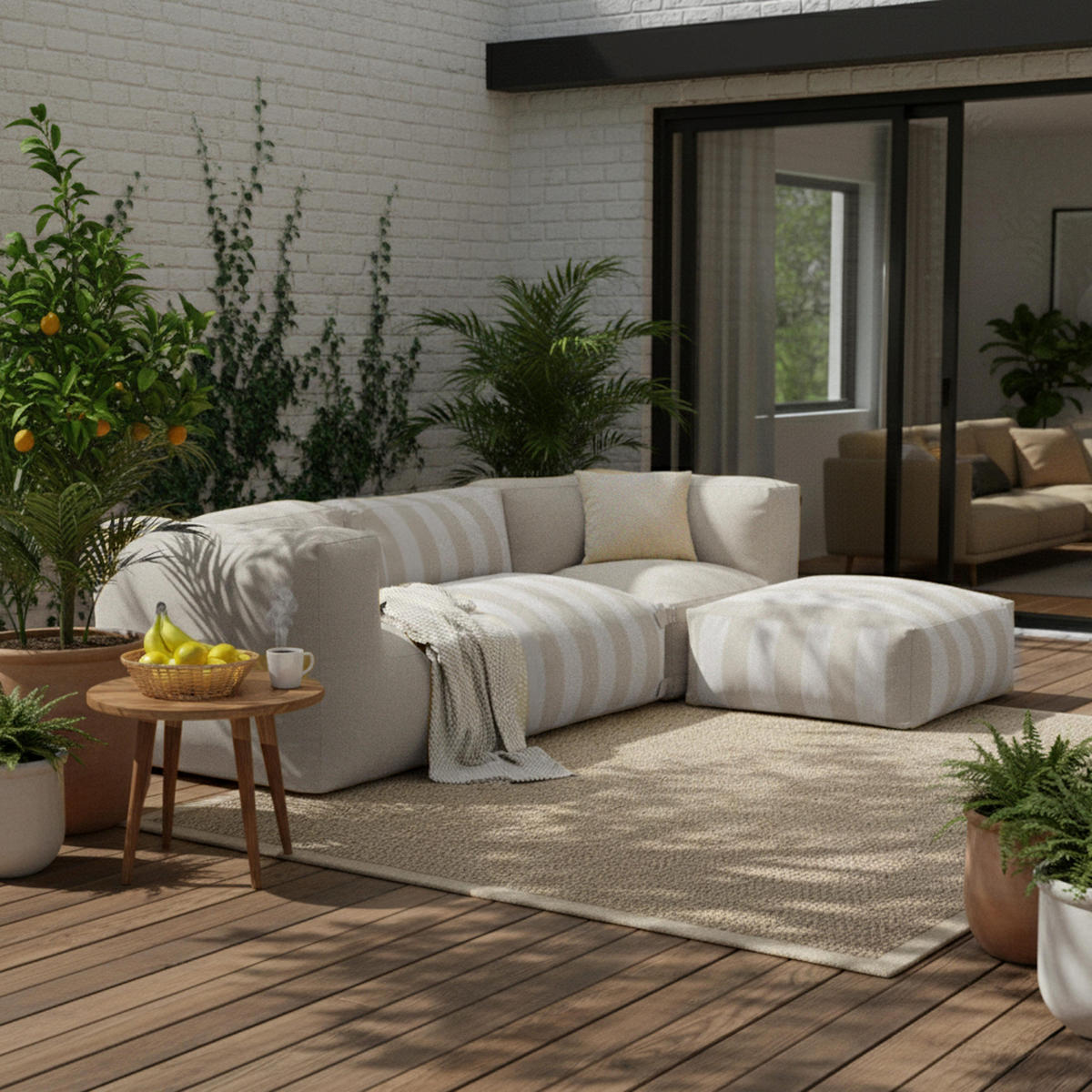 GARTENSOFA mit 4 Sitzplätzen, Beigefarbe - Beige, Textil (85/65/255cm) - Oviala