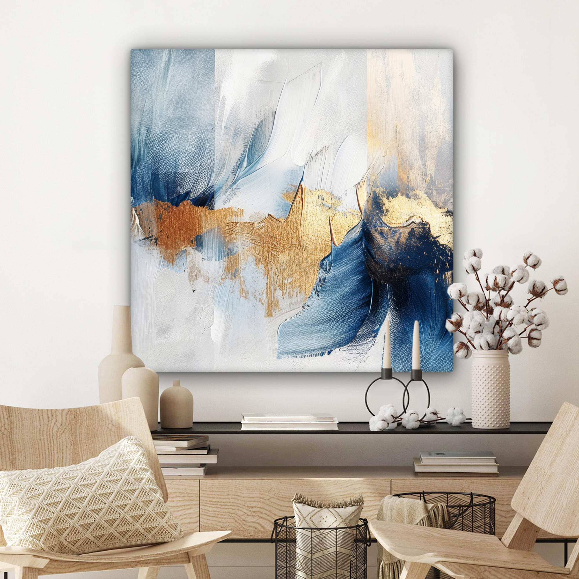 LEINWANDBILD Gold - Blau - Aquarell - Kunst - Modern 90x90 cm - Hellblau, Textil (90/90cm) - MuchoWow