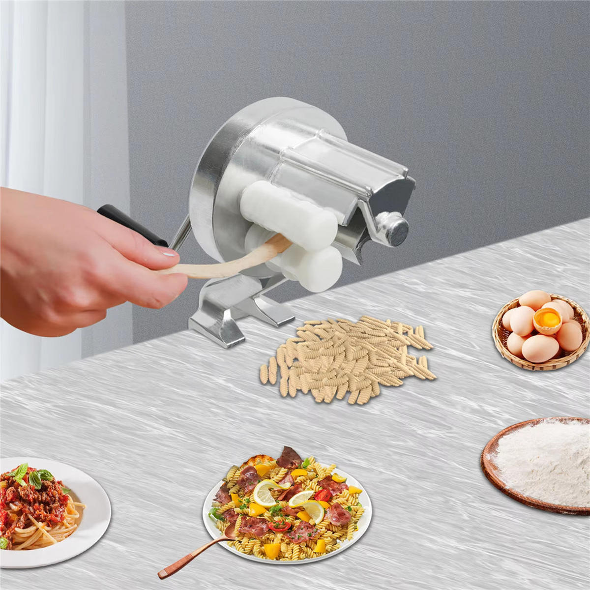 NUDELMASCHINE Manuell Gnocchi Cavatelli Spaghetti Pasta - Silberfarben, Metall (1/1/1cm) - Bextcok