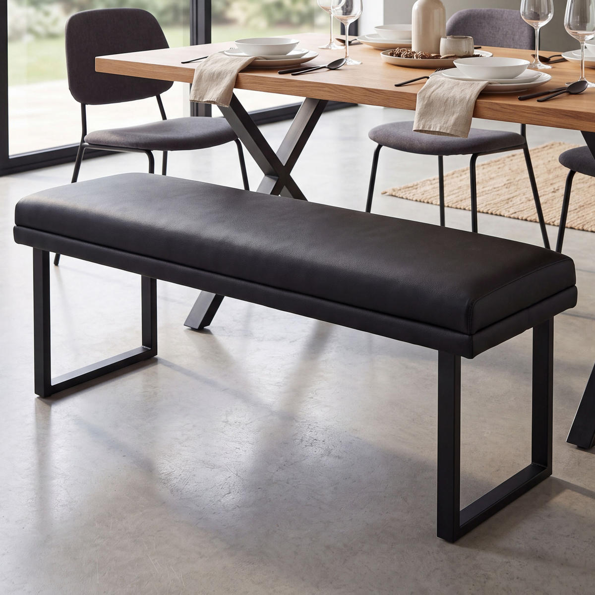 SITZBANK Schwarz - Schwarz, Kunststoff (120/50/43cm) - MCW