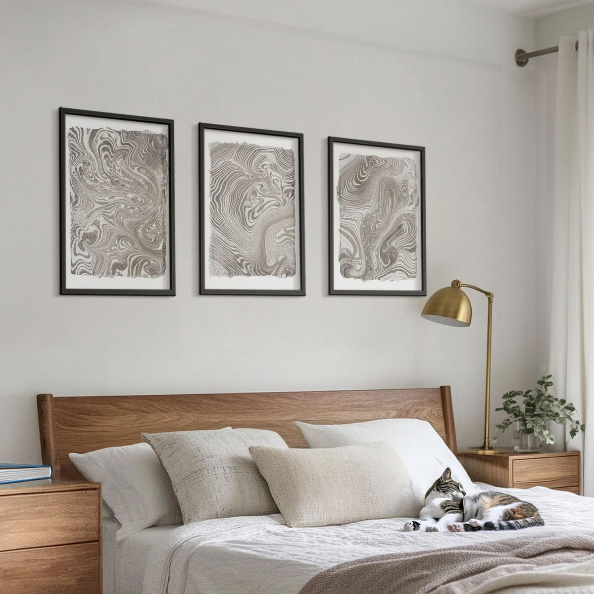 BILDER SET 3er Set - 40x60 cm Schwarzer Rahmen - Moderne Formen Malerei - Schwarz, Kunststoff (40/60cm) - TULUP