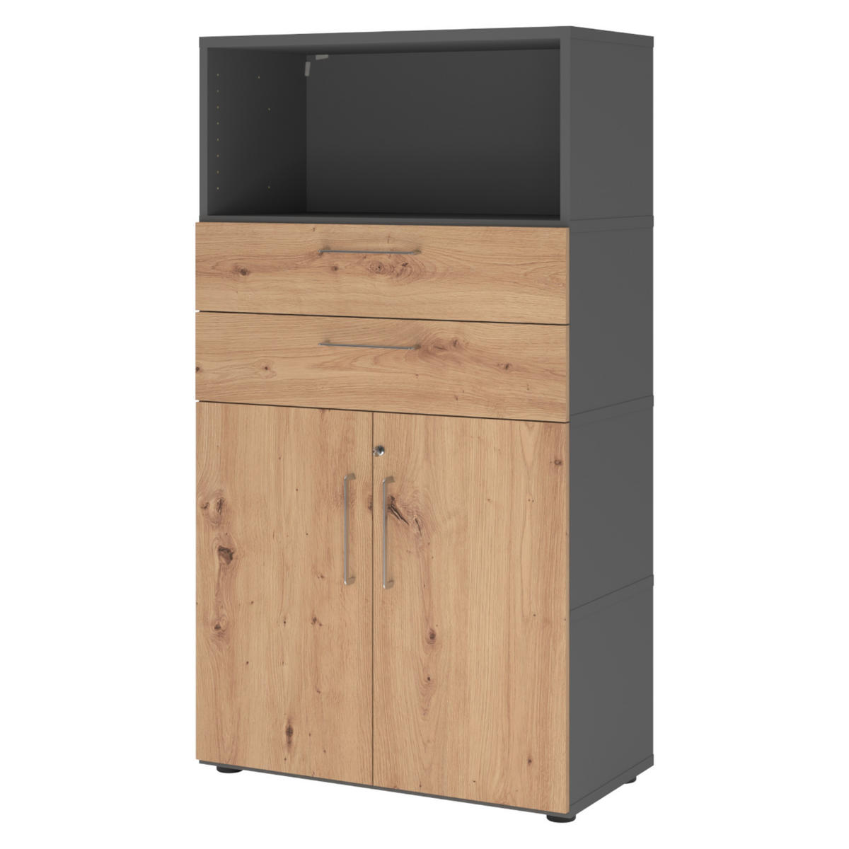 AKTENSCHRANK groß mit Schubladen 41,7/80/145,2 cm in Graphitfarben/Wildeiche - Wildeiche/Graphitfarben, Holzwerkstoff (80/145.2/41.7cm) - bümö