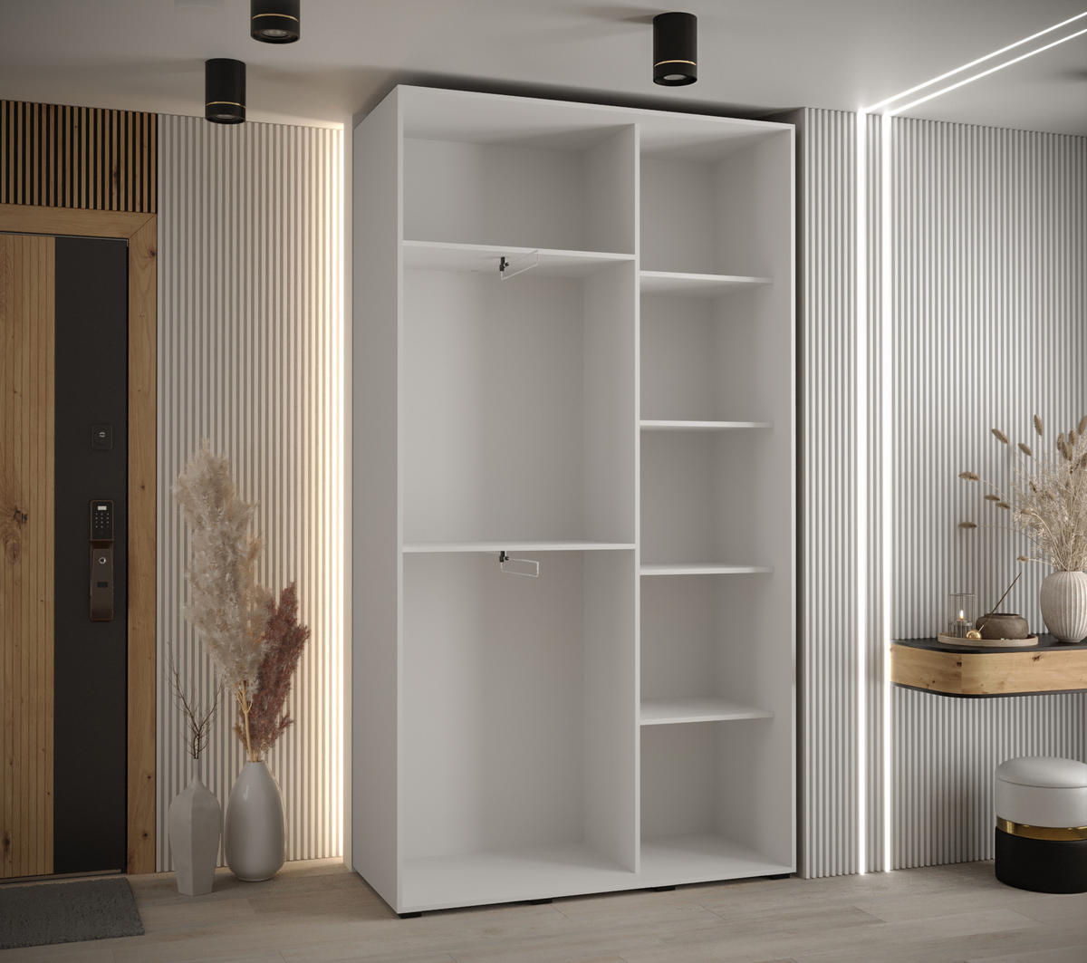 SCHWEBETÜRENSCHRANK 235,2/130/45 2-türig - Schwarz/Weiß, Holz/Metall (130/235/45cm) - Abiks Möbel