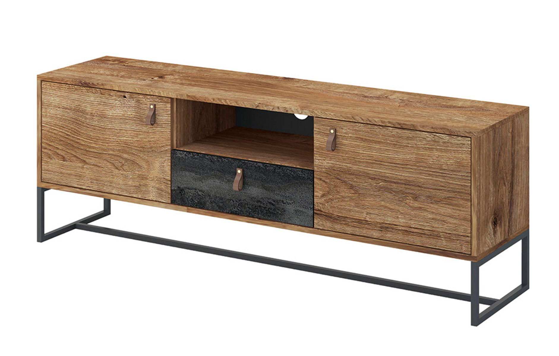 LOWBOARD Dark Ribbeck Eiche / black stone 153 / 39 / 54cm - Multicolor/Schwarz, Holz/Holzwerkstoff (153/54/39cm) - Feldmann-Wohnen