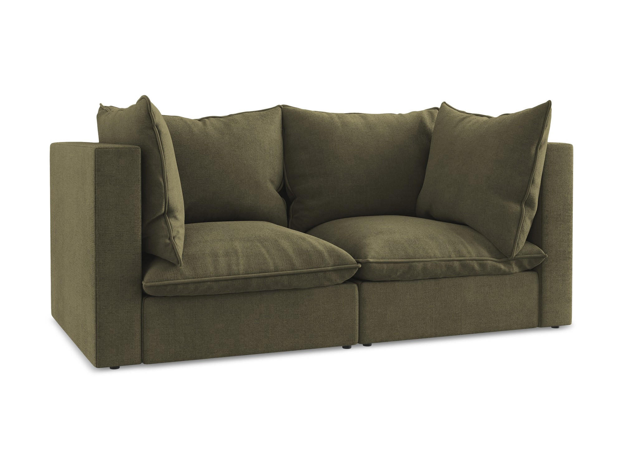2-SITZER SOFA Strukturstoff Grün - Schwarz/Olivgrün, Holzwerkstoff/Kunststoff (180/77/90cm) - Makamii